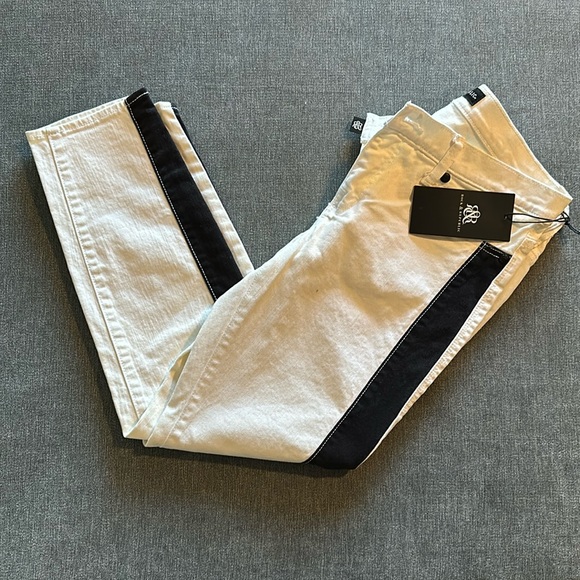 Rock & Republic Denim - White Pant with Black Stripes down sides of legs
